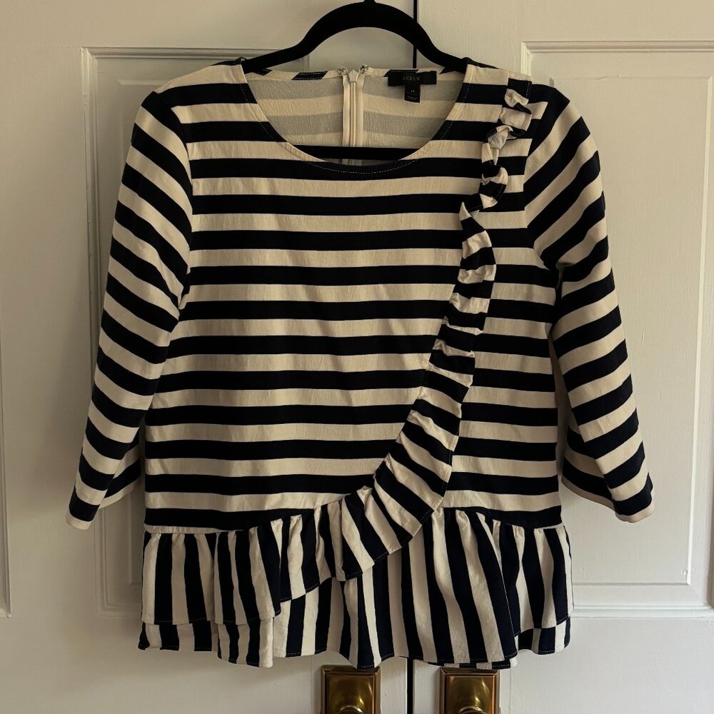 J.Crew Navy Striped Peplum Top